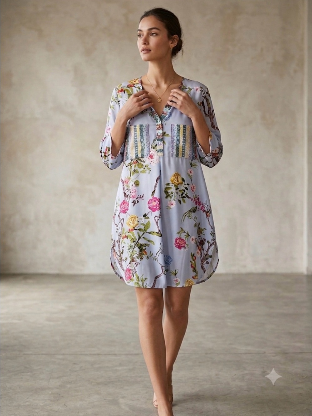 fig and flower Lavender Floral Print Tunic Top Shirt Dress